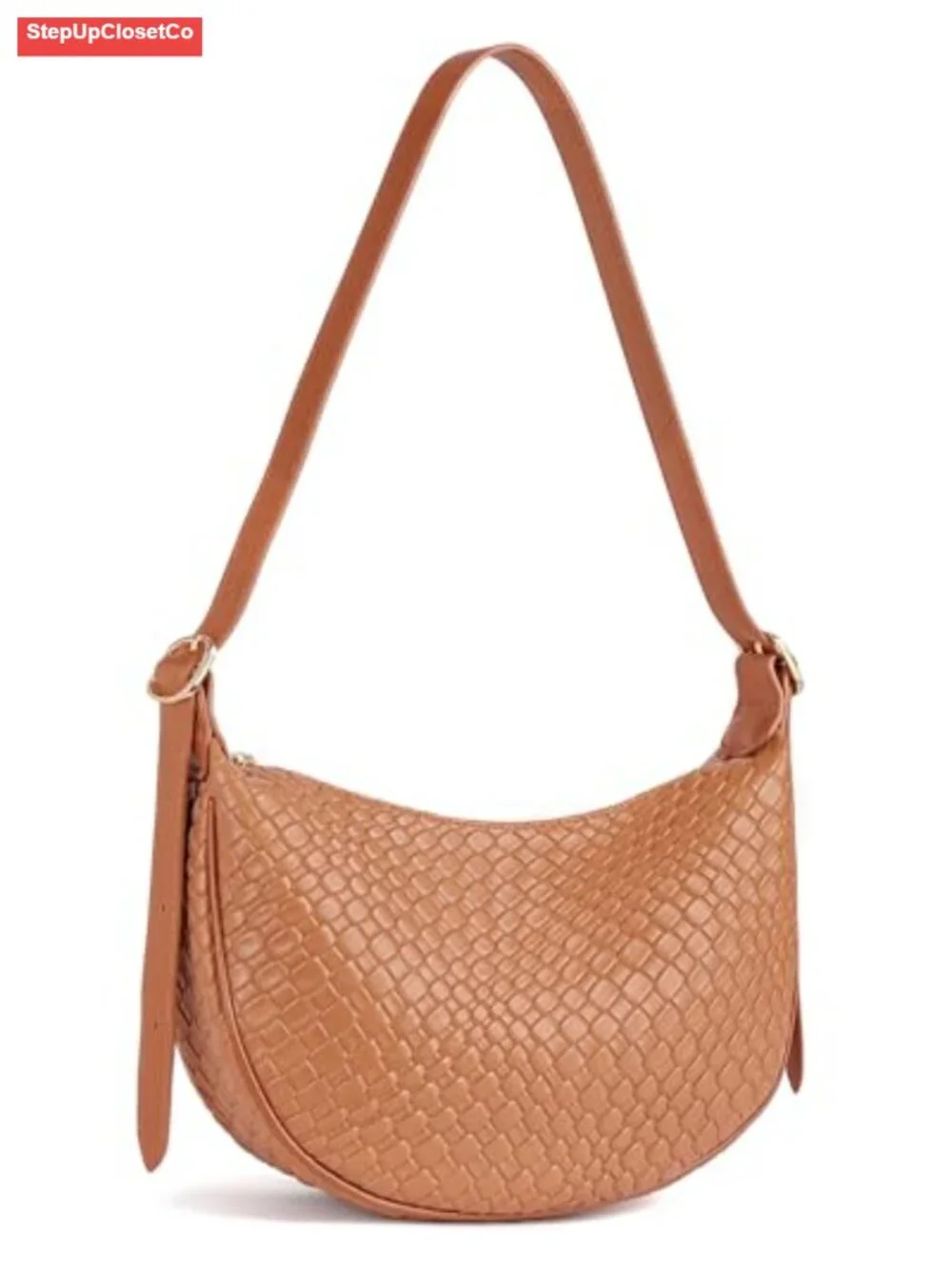 Women's Vegan Leather Crescent Crossbody Hobo Bag with Adjustable Strap
